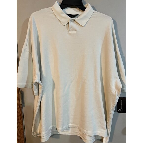 No Boundaries Oversized Fit Polo Shirt XL Beige Cotton Blend Short Sleeves Colla - Picture 1 of 2